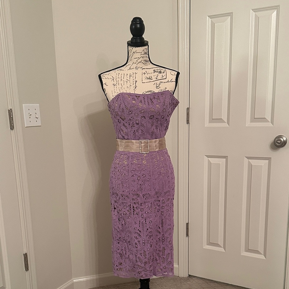 Betsey Johnson Size 4 Elegant Purple Lace Strapless Dress